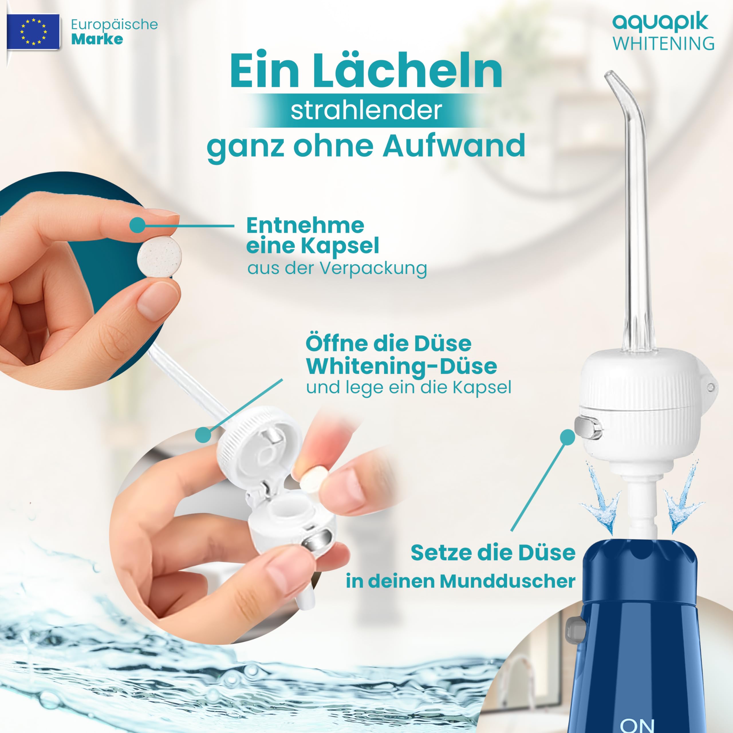 Aquapik® ADVANCED Munddusche | Ideal für Zahnspangen, Implantate und empfindliches Zahnfleisch | Aufhellungs-Kit entfernt Flecken | 10 Druckstufen | 10 Düsen | Von Zahnärzten empfohlen.