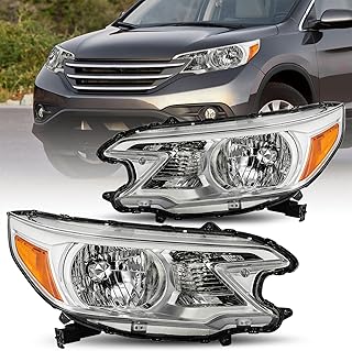 JSBOYAT Headlight Assembly Replacement for 2012-2014 Honda CR-V Front Headlamp Halogen Head Light Lamp Chrome Housing with Amber Reflector |33100T0AA01| 33150T0AA01| HO2503148| HO2502148 (L+R)