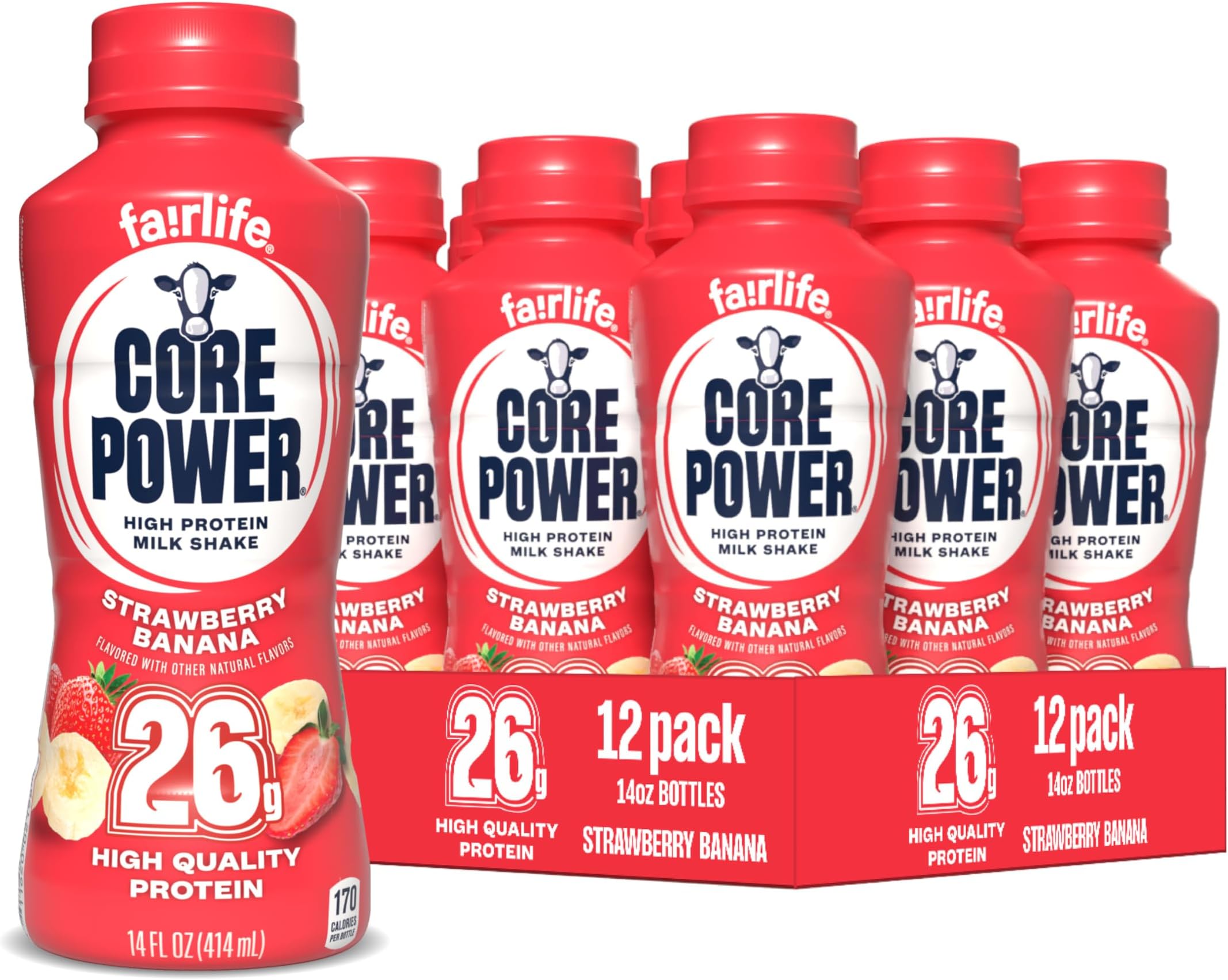 Fairlife 26g Protein Milk Shakes, Ready To Drink for Workout Recovery, Strawberry Banana, 14 Fl Oz (Pack of 12)