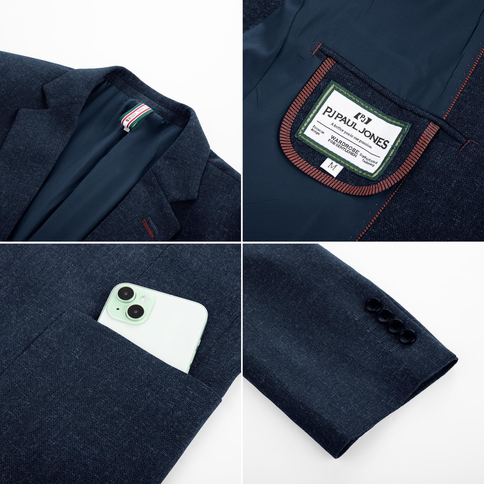 PJ PAUL JONES Giacca sportiva da uomo, casual, in cotone e lino, leggera, con 2 bottoni, sfoderata