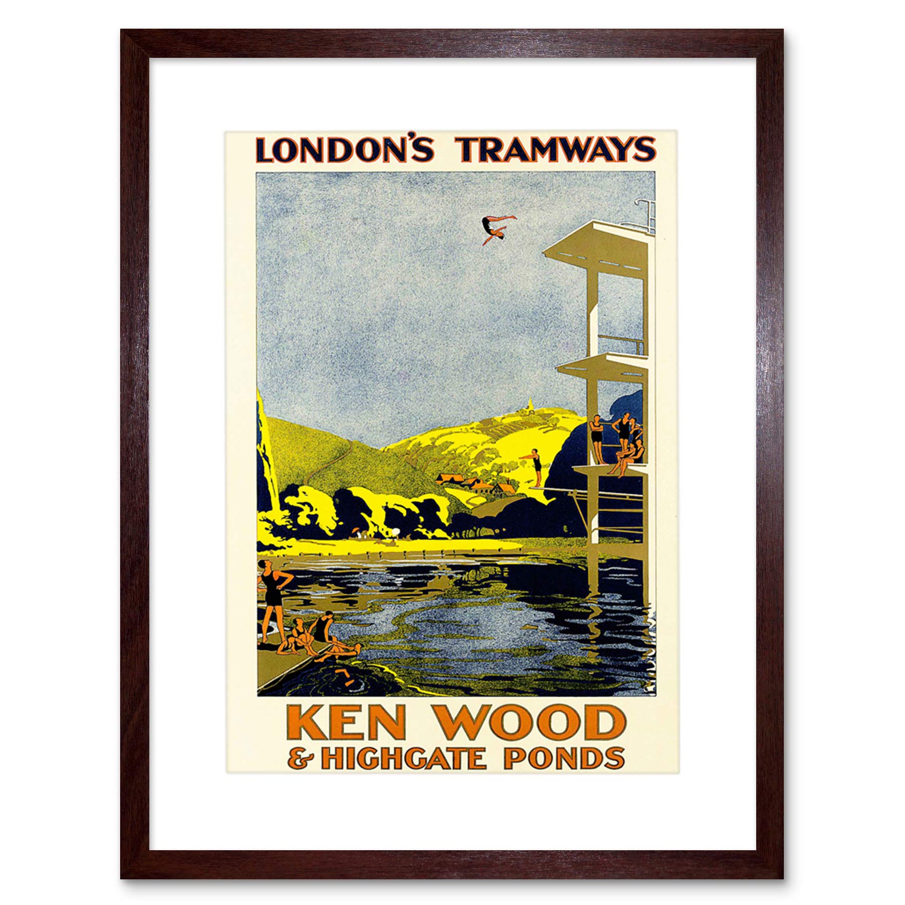 Wee Blue Coo Travel Tram London Highgate Ponds Hampstead Heath Picture Framed Wall Art Print
