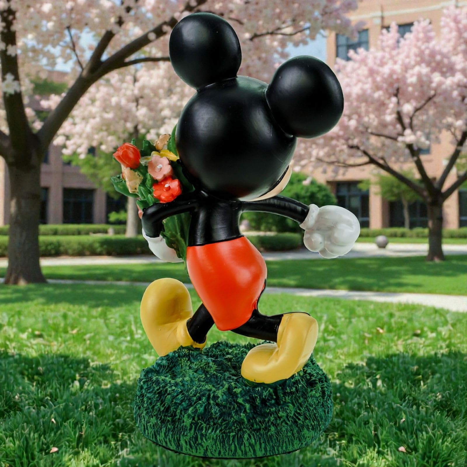 Mickey Mouse - Statuetta decorativa da giardino con fiori Disney con licenza ufficiale, 20 cm, resistente alle intemperie, in poliresina, per giardino, balcone, terrazza e soggiorno, idea regalo