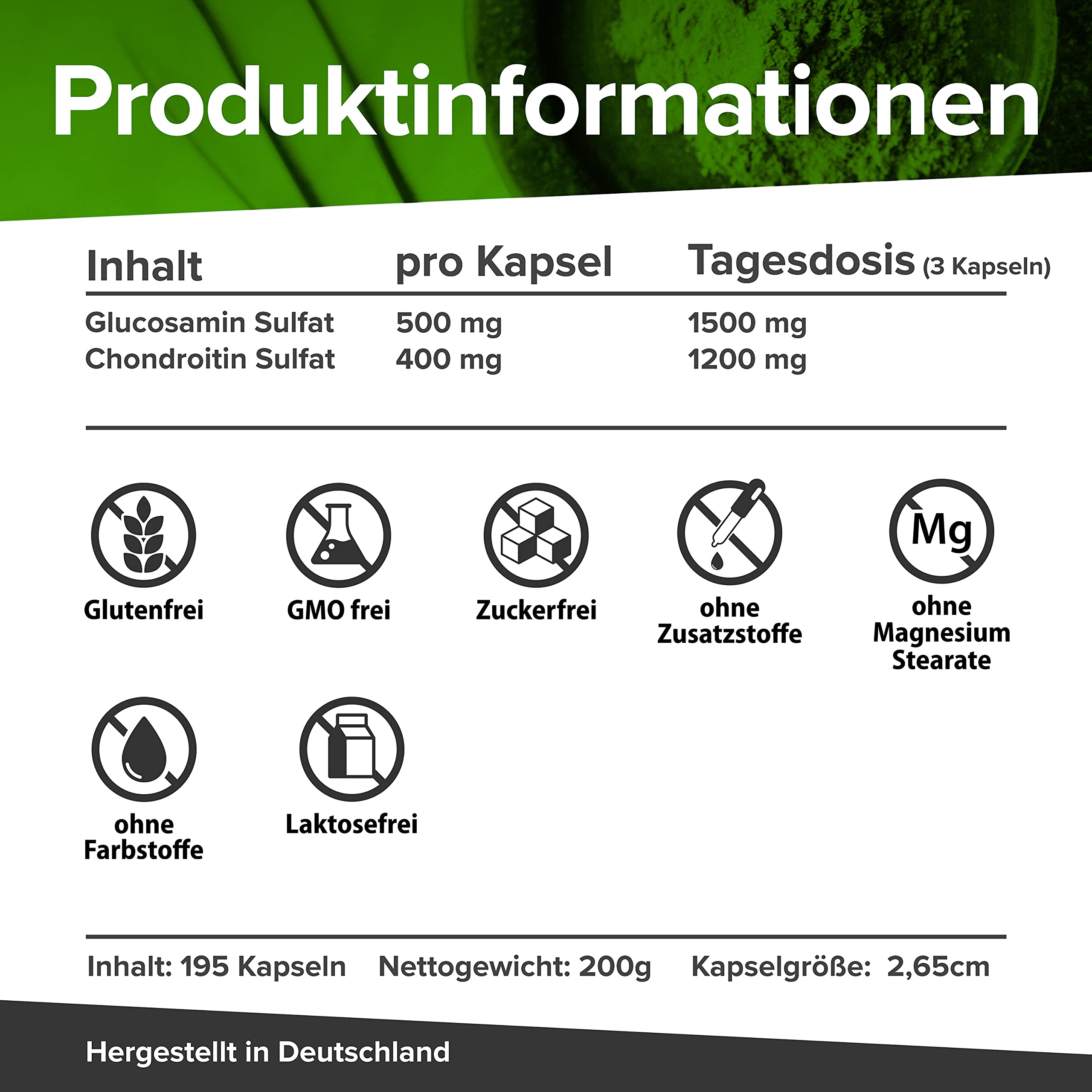 Glucosamina e Condroitina PLUS 195 Capsule ad alto dosaggio - Fornitura di 6 mesi, testata in laboratorio