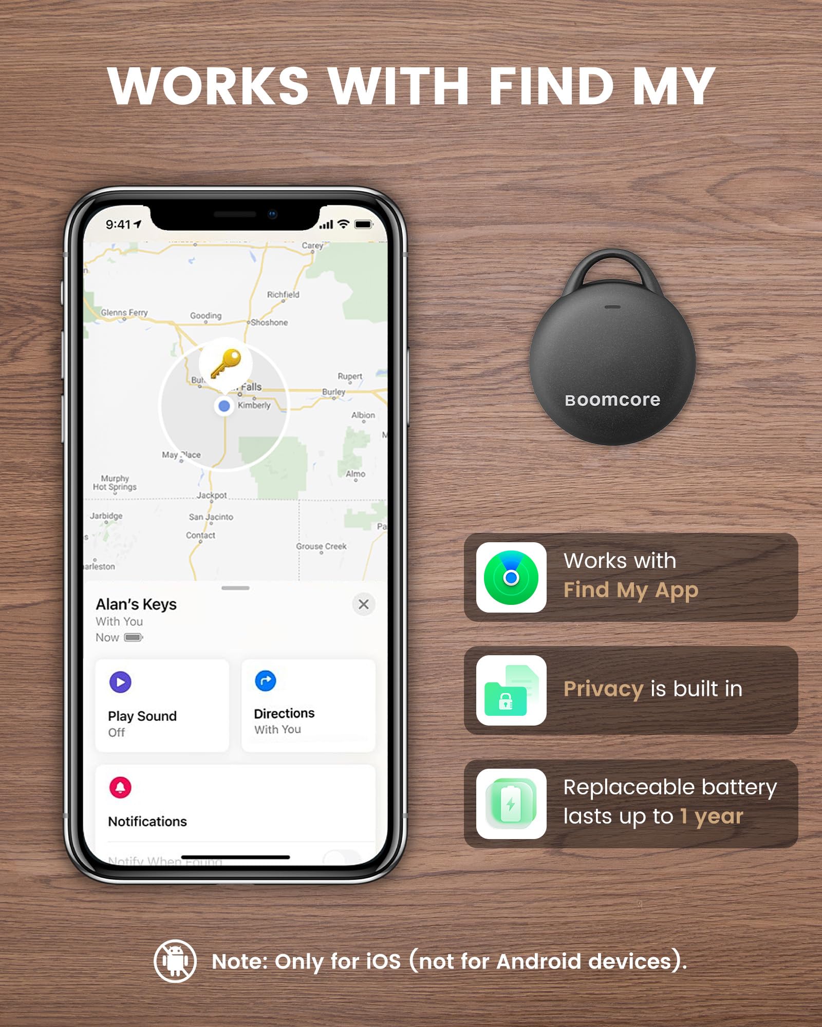 Confezione da 4 etichette per localizzatore, compatibili con Apple Find My (solo iOS), suono intelligente da 108 dB, Air Tracker con batteria di ricambio extra, localizzatore oggetti per
