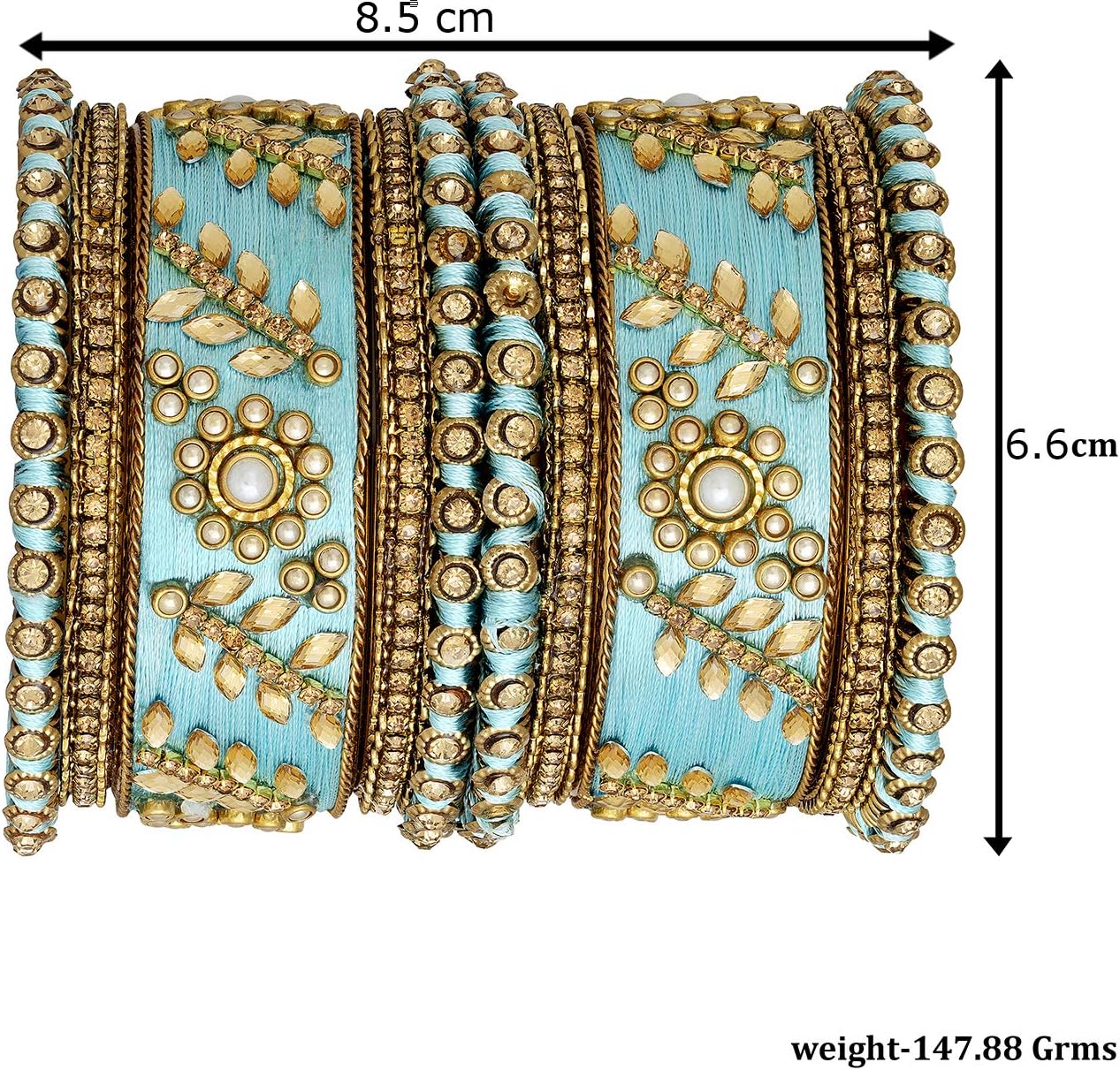 Aheli Traditional Wedding Designer Silk Thread Faux Stone Studded Bridal Bangle Set Chuda Indian Ethnic Bollywood Fashion Jewelry Gift for Women Blue - Image 4