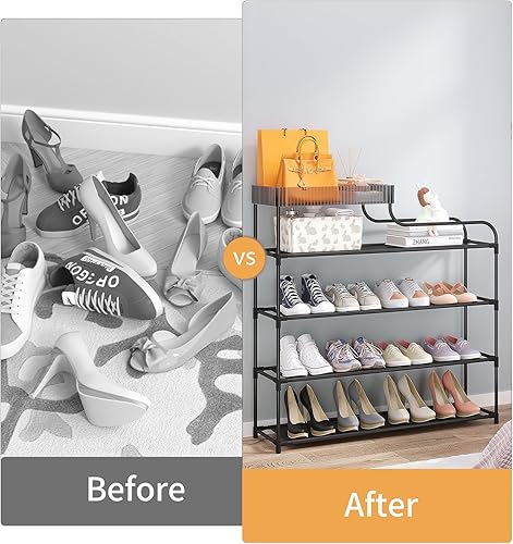 Miniatura 7 de Sywhitta Zapatero de 4 niveles organizador de zapatos con caja de almacenamiento multifunción, estantes de zapatos de pie de alta capacidad para