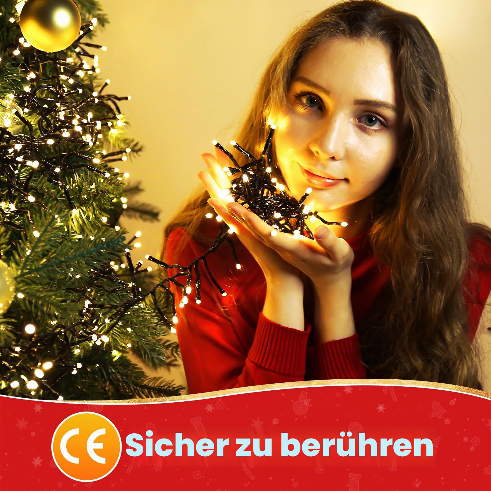 1000 LED Cluster Lichterkette Warmweiß, Büschellichterkette Außen mit Stecker Innen Strom 8 Modi, 10m Wasserdichte Weihnachtsbeleuchtung mit Memoryfunktion für Weihnachten Party Garten Balkon