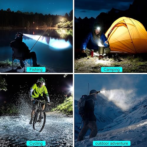 Miniatura 8 de K KERNOWO Linterna frontal LED recargable, lámpara de cabeza súper brillante, faro con luces rojas de advertencia, luces delanteras para frente,