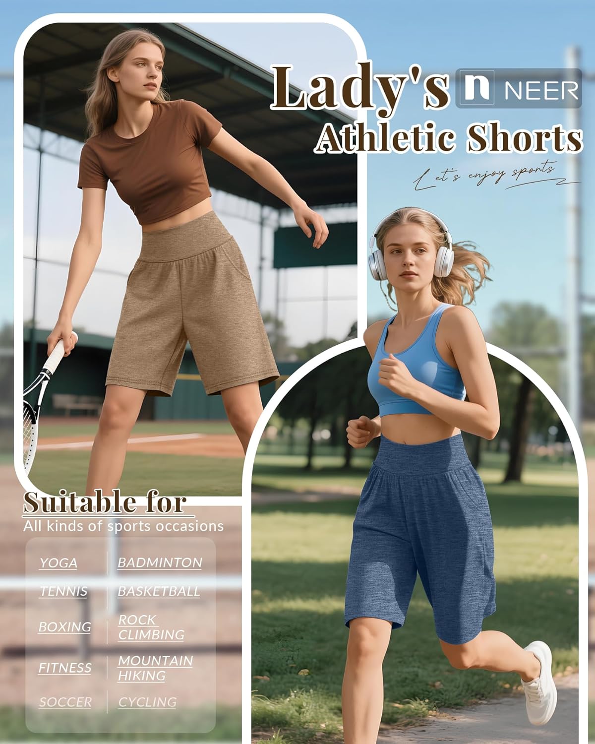 Neer 3 Pack Women's Bermuda Shorts, High Waist Basic Stretch Casual Bottoms Knee Length Summer Athletic Short with Pockets - Image 3