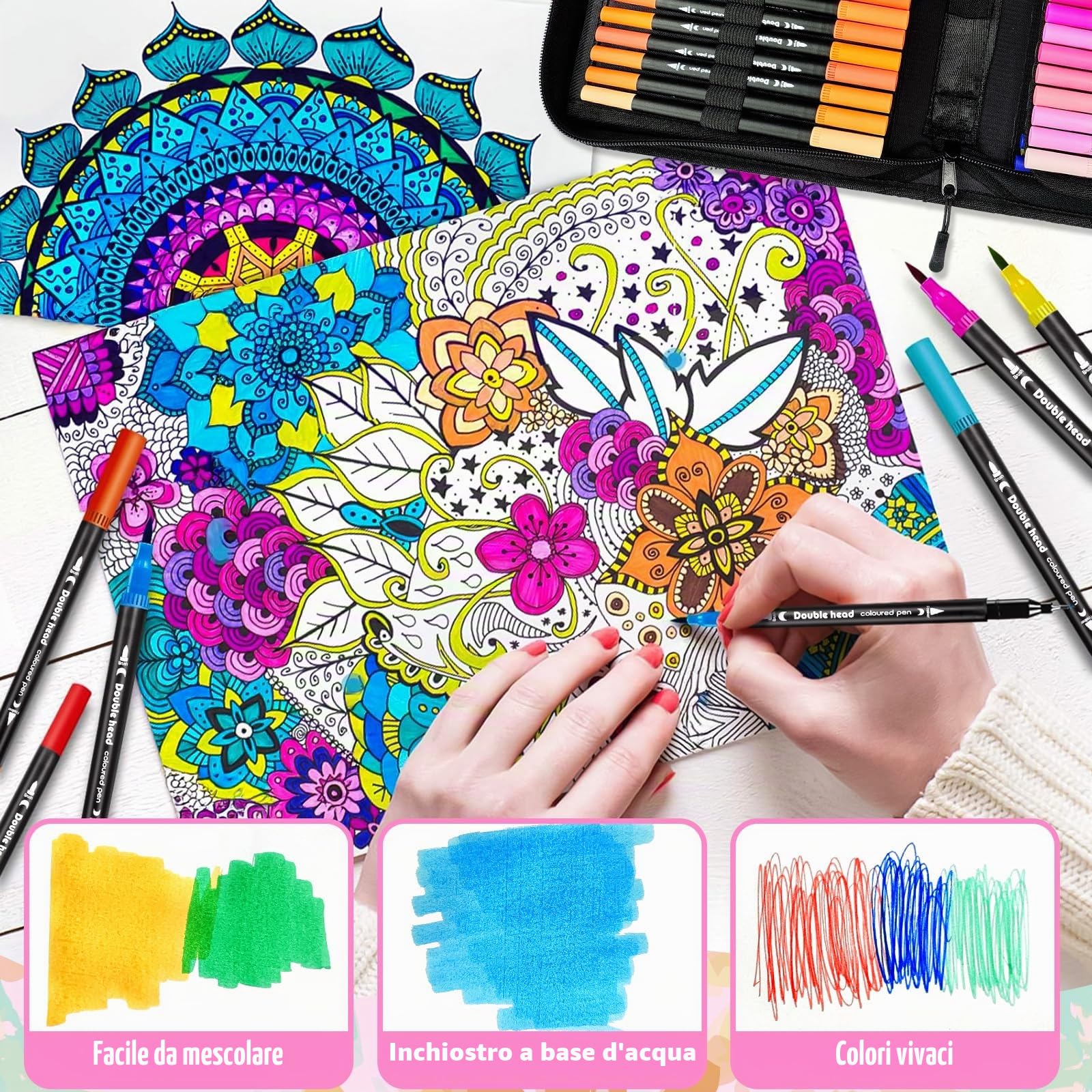 Purpledi Brush Pen Lettering, 120 Colori Pennarelli Doppia Punta Fine e Grossa Pennello, Pennarelli Punta Fine per Artisti, Pennarelli Acquerellabili Pennarelli Doppia Punta per Calligrafia, Dsegno