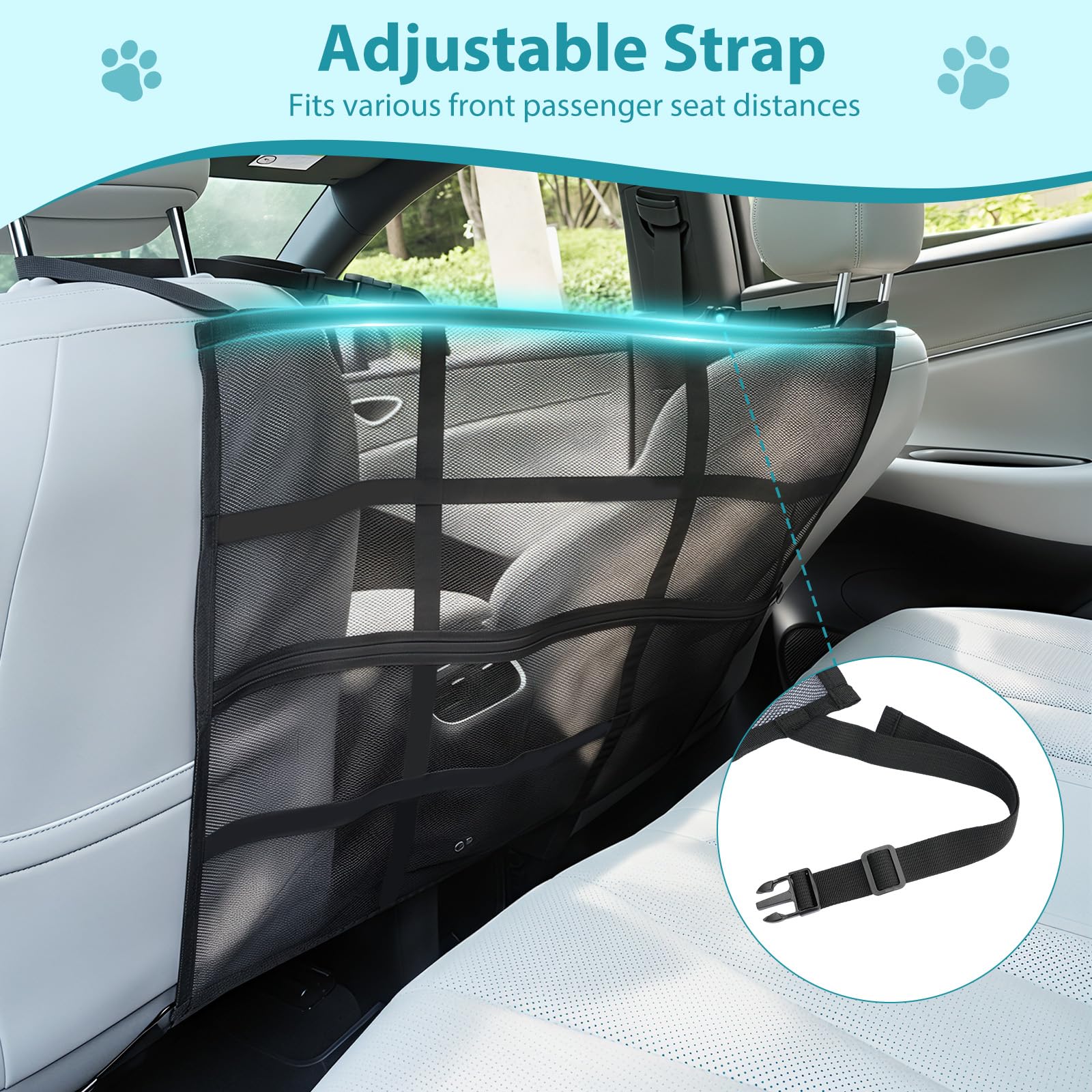 Barrière De Sécurité Pour Chien, Barrière Pour Animaux En Filet Double Épaisseur, Évite Que Le Chien Ne Saute Et Ne Distrait Le Conducteur, Facile À Installer Avec Sac De Rangement, 75 X 65 CM
