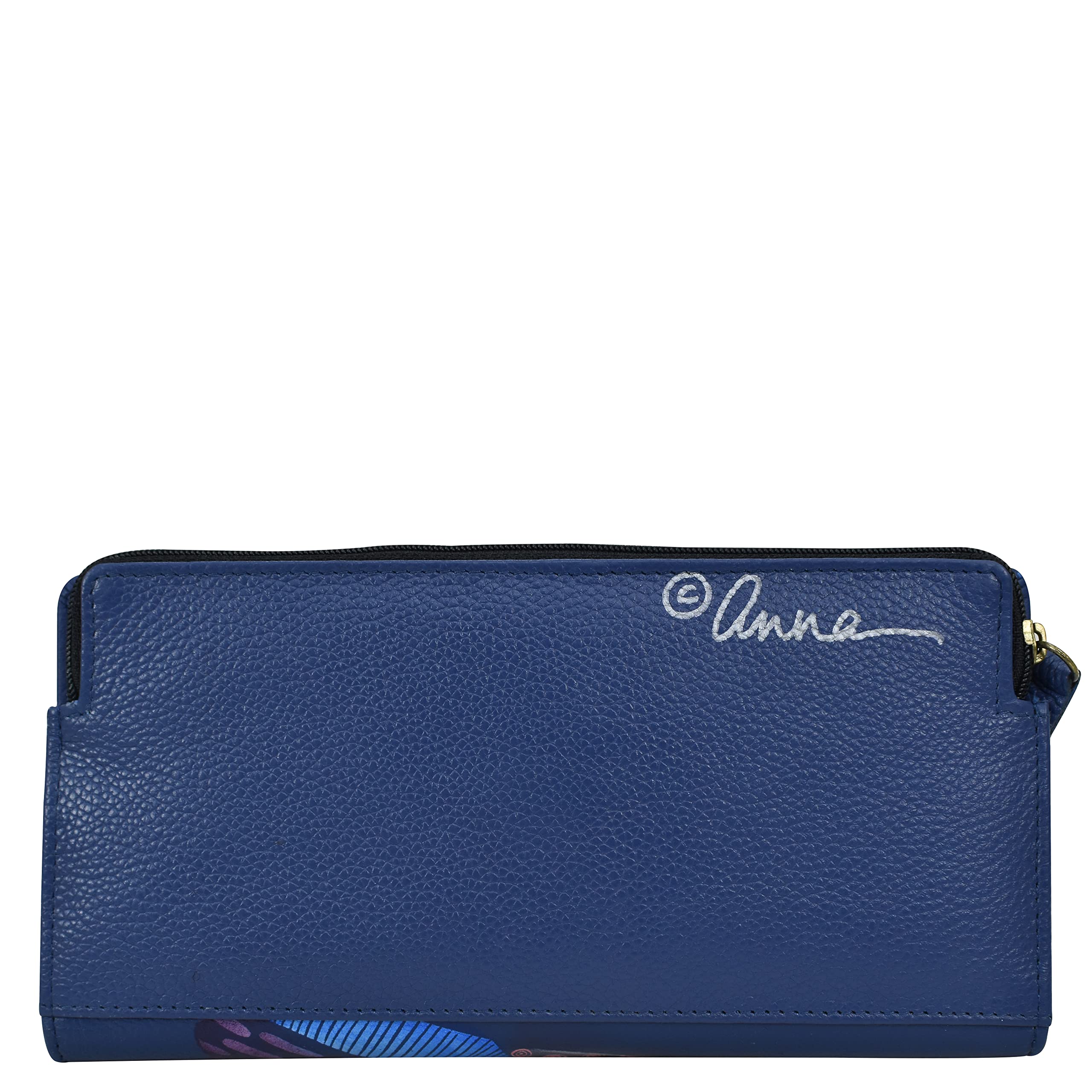 Cartera de cuero pintado a mano para mujer, Libélulas bailarinas azul 2
