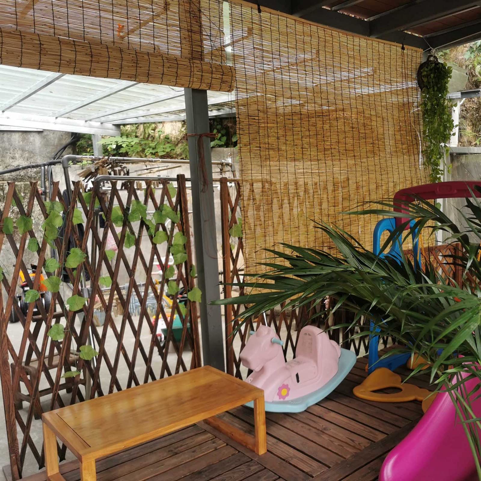 Rolety trzcinowe, na zewnątrz, bambusowe zasłony w stylu retro, rolety na patio, odporne na promieniowanie UV, ręcznie tkane, zasłony do podnoszenia z haczykami, 80 rozmiarów, szer. 120 x wys. 140 cm