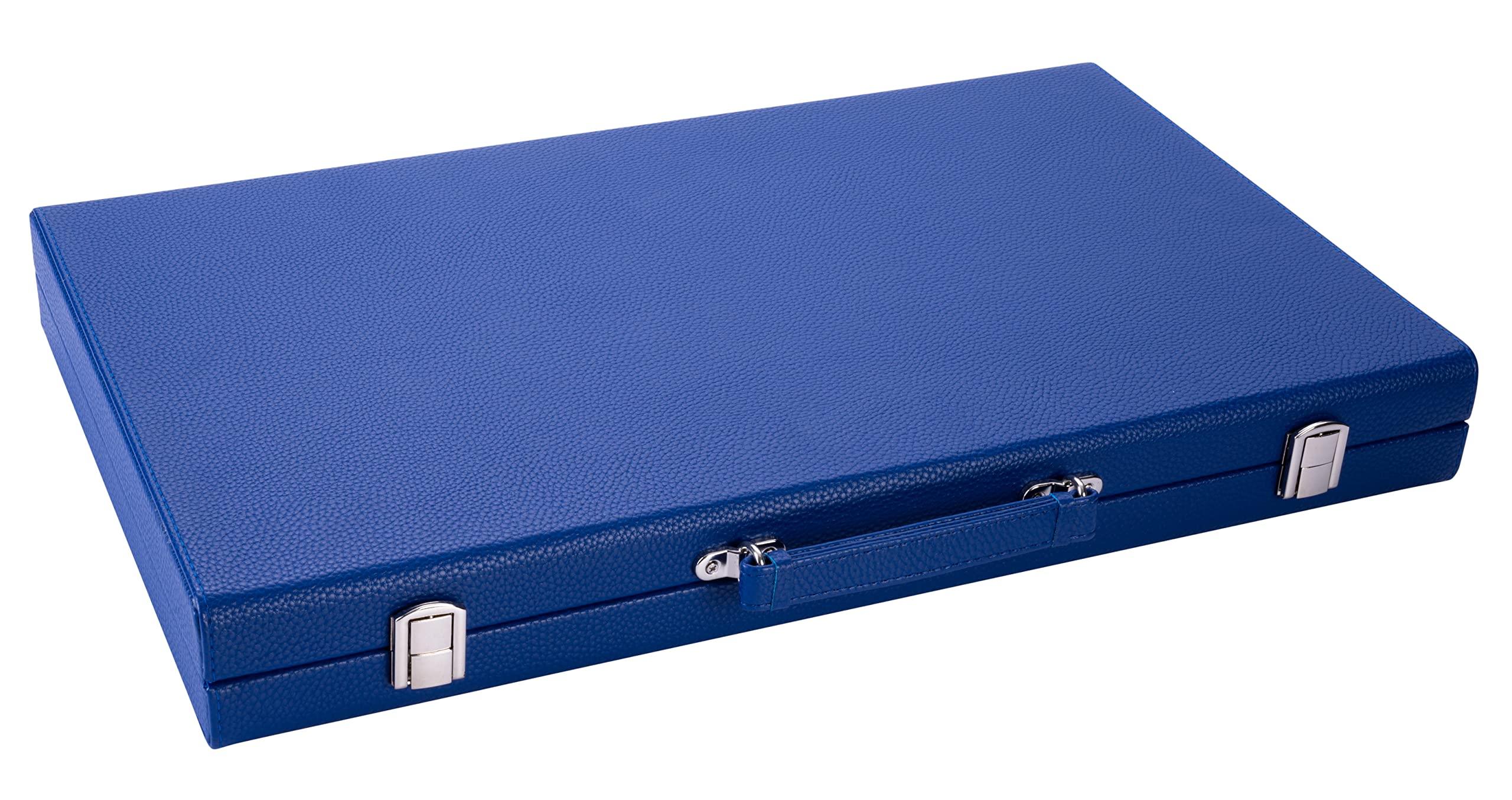 Engelhart - 250526 - Backgammon di Lusso 18" (45,5 cm) Blu/Bianco - Valigetta Elegante in Similpelle - Interno in Feltro - Dadi e Pedine Madreperla - Gioco da Tavolo per Adulti e Famiglie