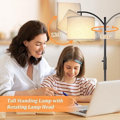 Miniatura 4 de ROTTOGOON Lámpara de pie regulable, lámparas de pie de arco para sala de estar, lámpara de pie moderna de atenuación continua con pantalla de lino,