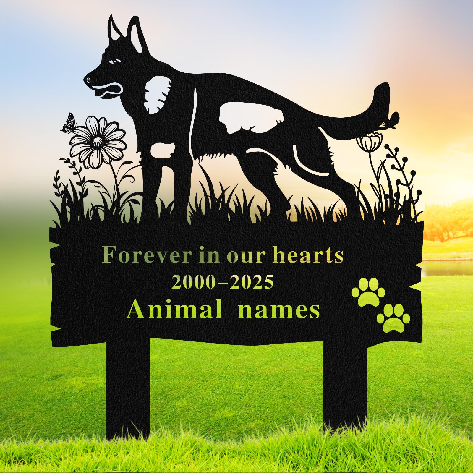Quanqiuyi Custom German Shepherd Grave Marker - Metal Baked Enamel Memorial Stake, Waterproof Pet Cemetery Plaque for Outdoor, Sympathy Gift