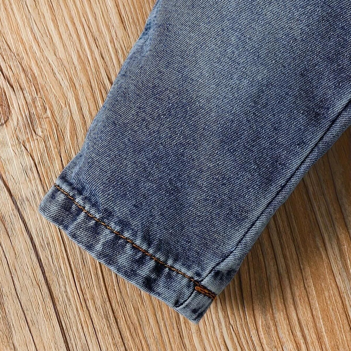 Conjunto de Otoño para Bebé Niño Pequeño Manga Larga Bordado de Elefante a Rayas Sudadera Top y Pantalón Vaqueros 2 Piezas Primavera Ropa de Trajes