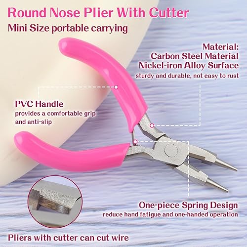 Miniatura 27 de SPEEDWOX Mini alicates de punta larga de 3 pulgadas con mango de PVC rosa para fabricación de joyas, envoltura de alambre, cuentas, manualidades