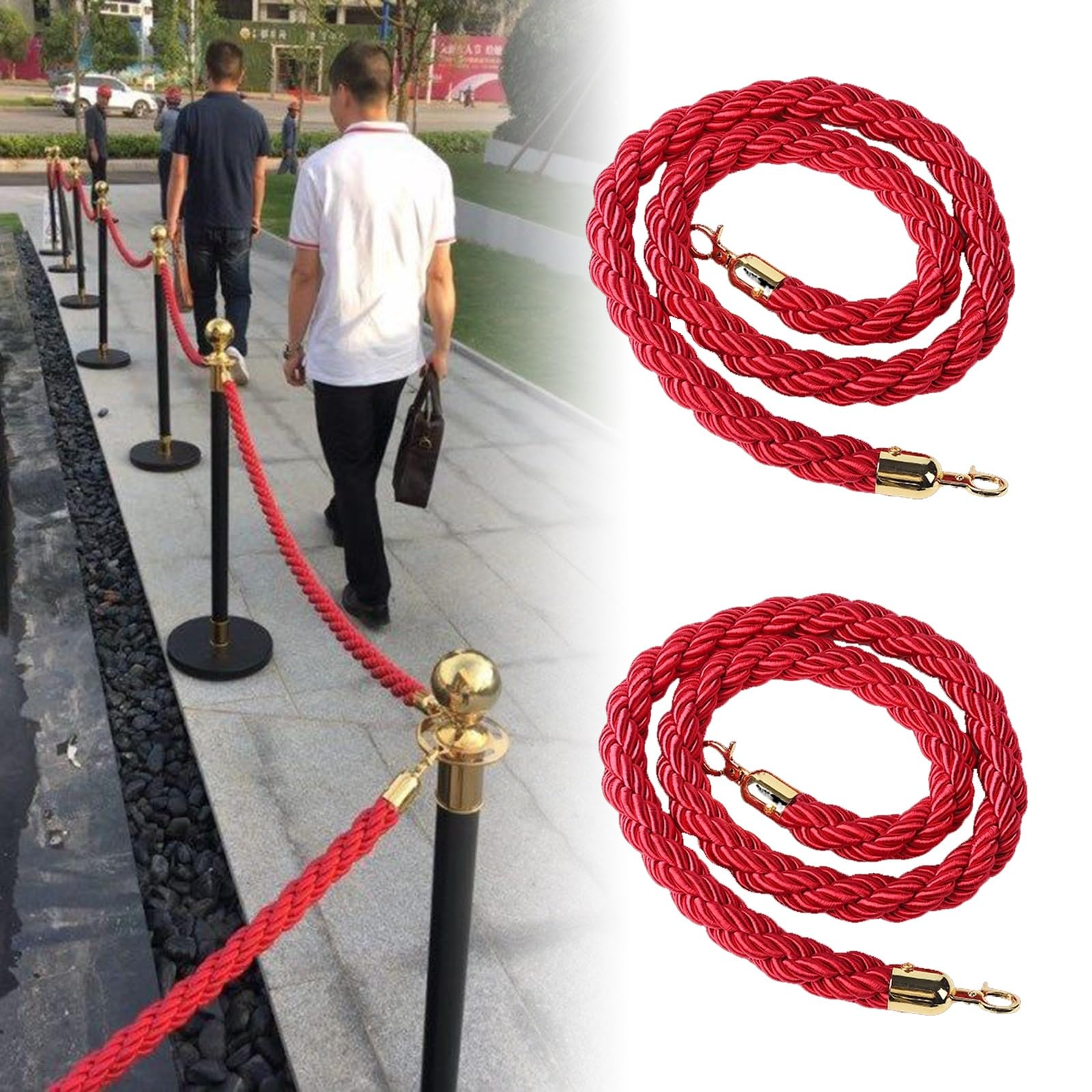 GAROEN Crowd Control Stanchion Posts with Rope for Event Management and Safety (2 Pack 120cm/47 in)