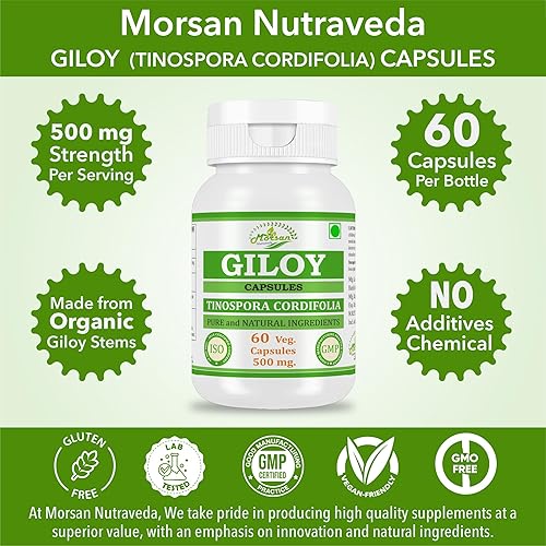 Miniatura 3 de Morsan's Giloy (Tinospora Cordifolia) Cápsulas  Paquete combinado de 2 x 60 x 500 mg. Veg. Cápsulas (2)