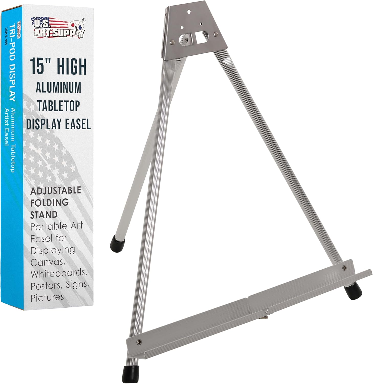 U.S. Art Supply 15" High Aluminum Tabletop Display Easel for Painting (10 Pack), Adjustable Folding Stand - Portable Art Easel for Displaying Canvas, Whiteboards, Posters, Signs, Pictures, Paintings