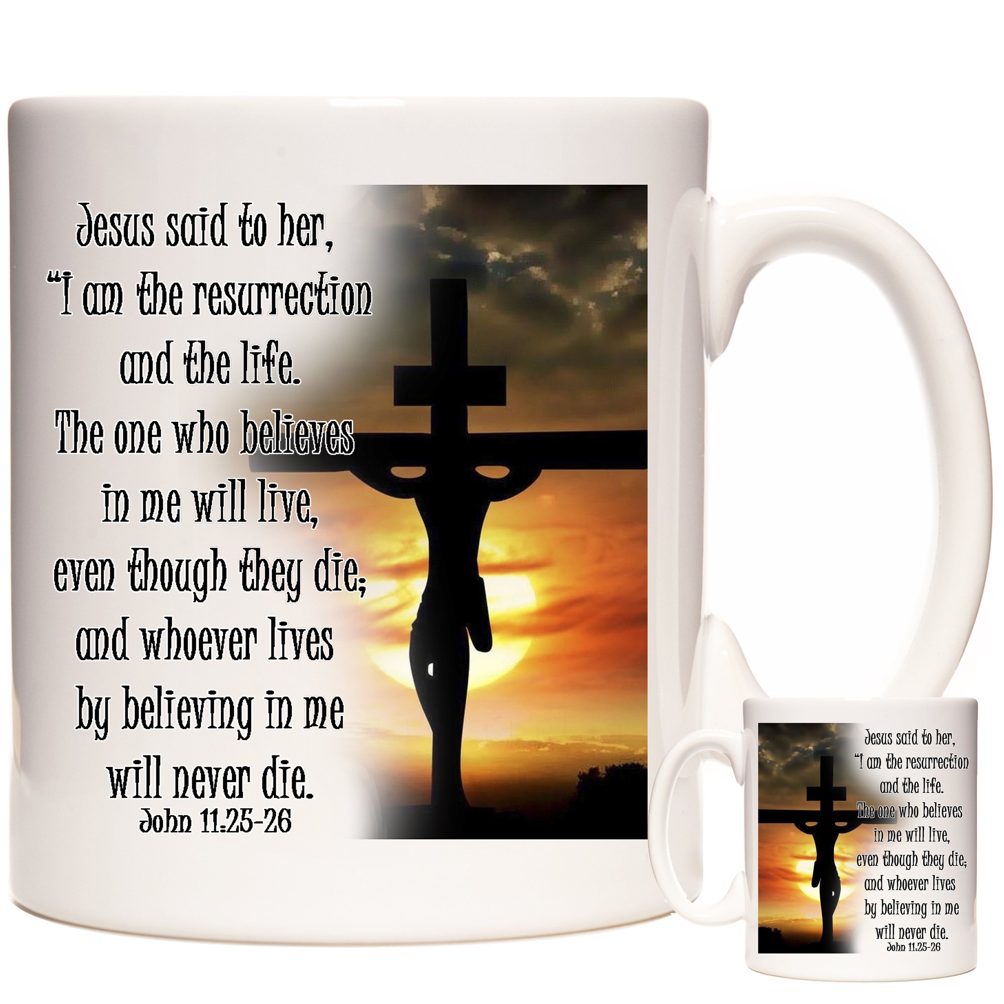 Kazmugz Jesus Said To Her, Ceramic Gift Mug, John 11 25 To 26, Matching Jesus Said To Her Coaster Available Excellent Easter Gift Can Be Personalised