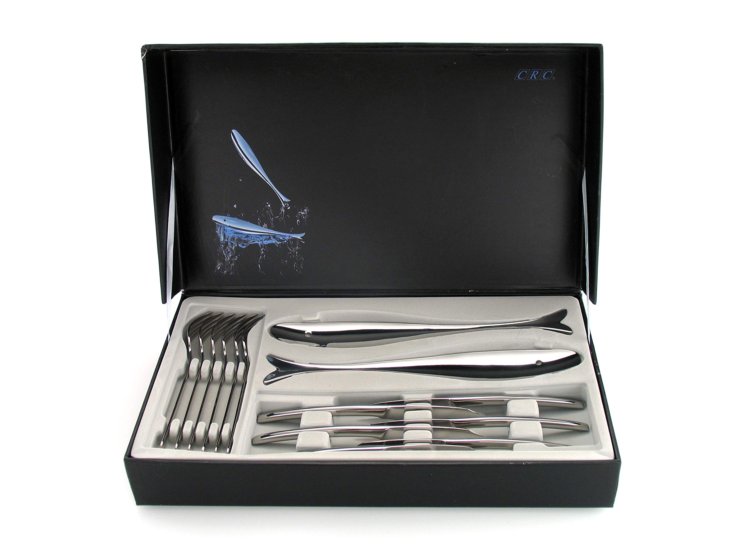 FranquiHOGAR - Set de Cubiertos para 6 para Pescado | 14 Piezas | Con 2 Palas para Servir Pescado con diseño con forma de pez | Acero Inoxidable 18/10 | Modelo Trento | Menaje Mesa