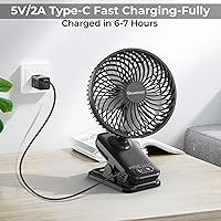 Vista 7 de 10000mAh Clip On Fan, 42H Run, Quiet & Auto Oscillating Table Fan, Rechargeable with 4 Powerful Speeds, Battery Operated Desk Fan with Sturdy Clamp