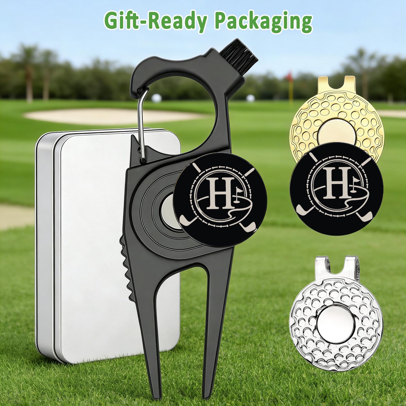 Golf Divot Repair Tool with Personalized Letter Ball Marker, Magnetic Clip, Letter H Set, Standard - Image 6