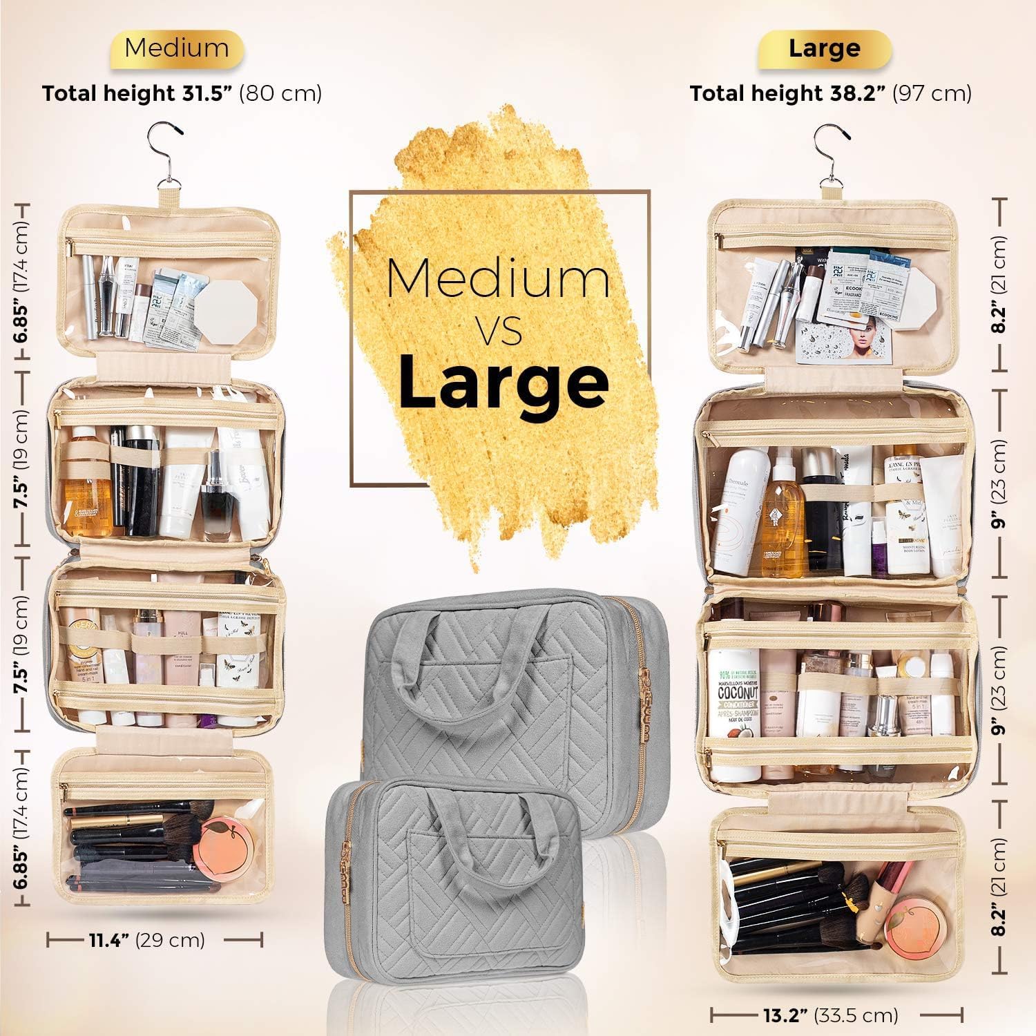 BOACAY Hanging Travel Toiletry Bag for Women, Makeup Bag, Bathroom & Shower Organizer Kit for Accessories, Cosmetics, Travel Essentials