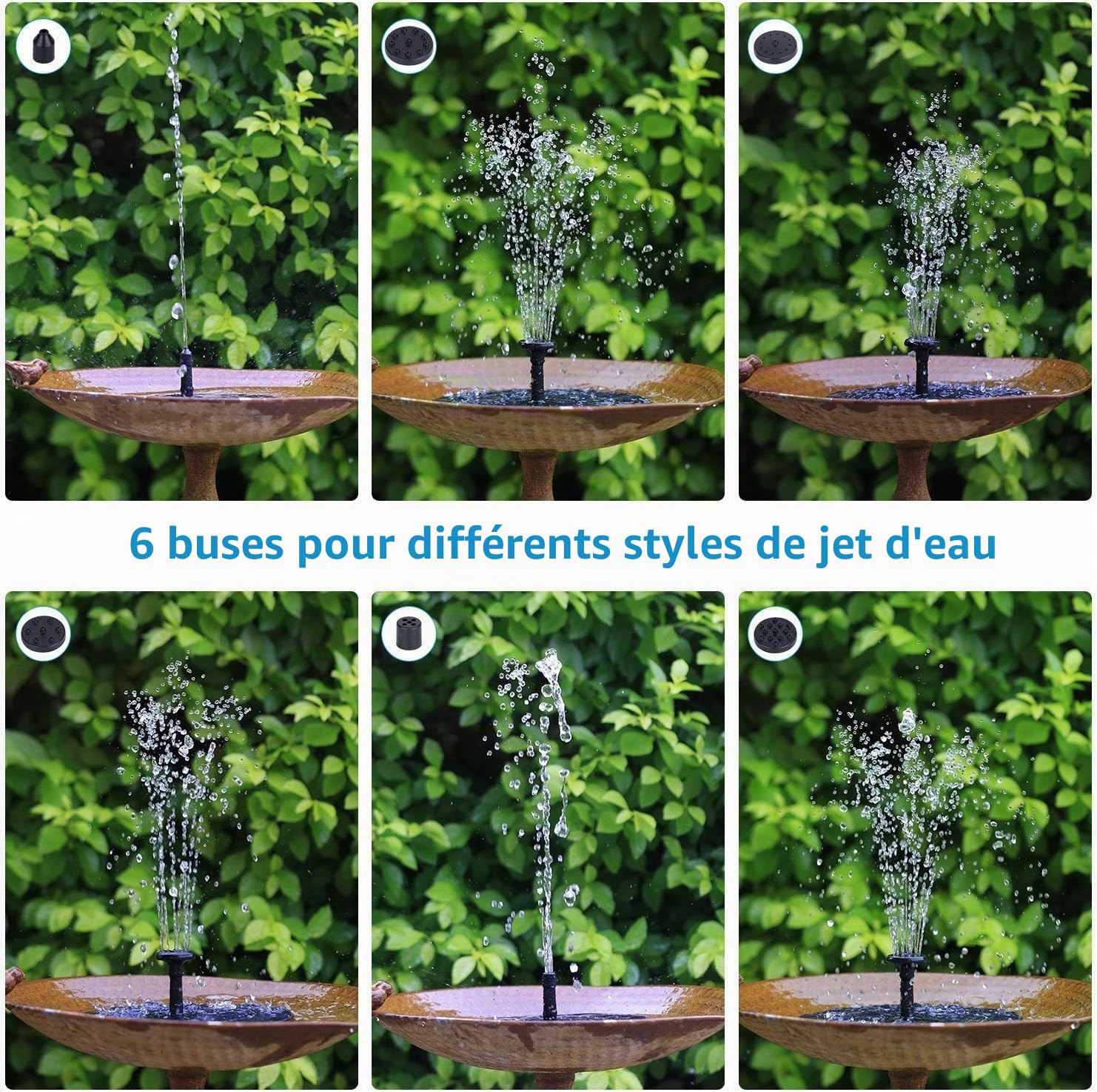 AISITIN 3,5 W Fontaine Solaire Exterieure de Jardin intégré 1500mAh Batterie, Fontaine Solaire Flottante Bassin avec 6 Buses Idéal pour Petit étang Salle de Bain d'oiseaux Décoration de Jardin(1PC