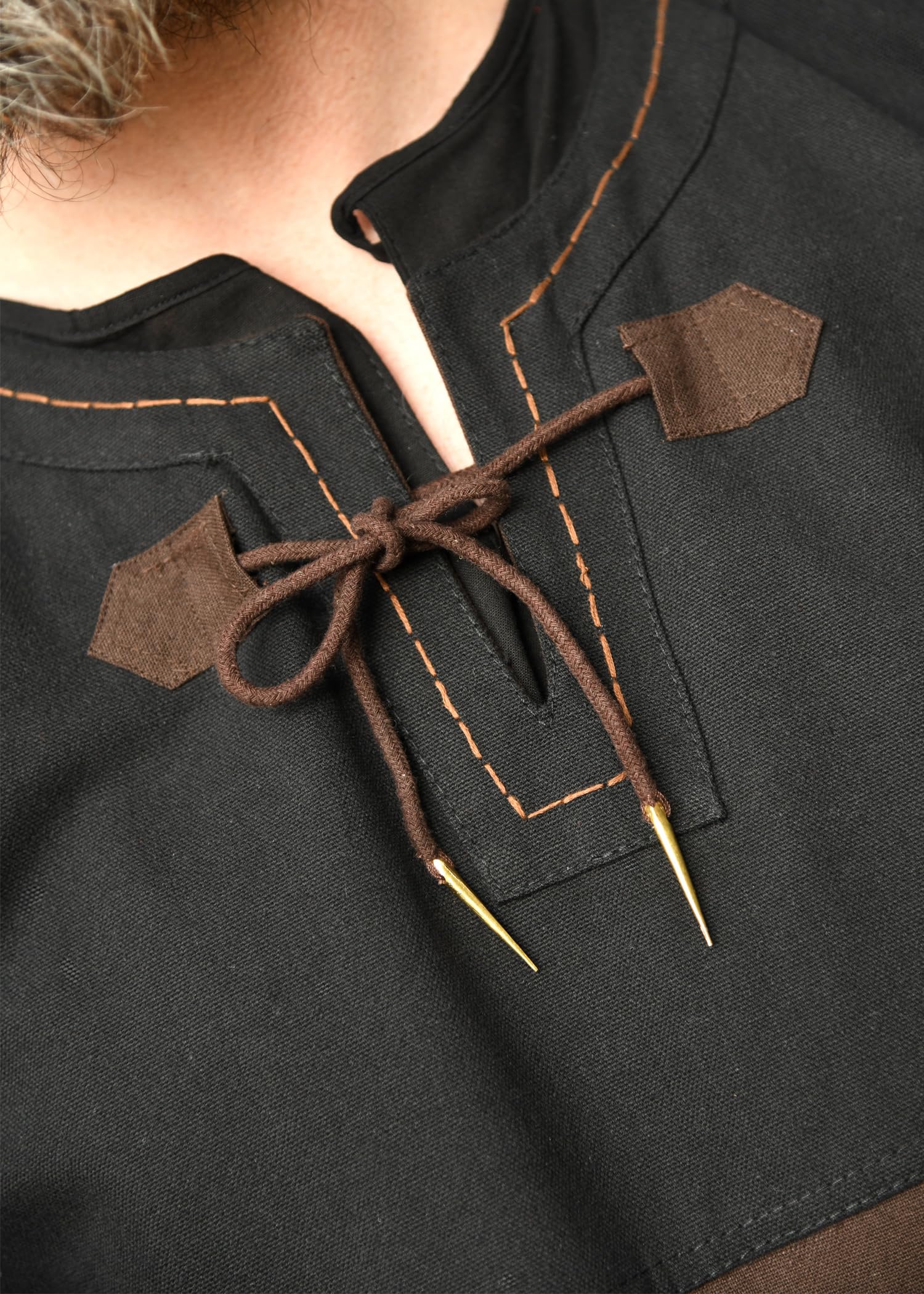 Battle-Merchant Tunica Medievale Bent con Maniche Rimovibili - Cotone - Costume Medievale/Vichingo per Giochi di Ruolo dal Vivo (Larp) - Marrone, Blu, Nero