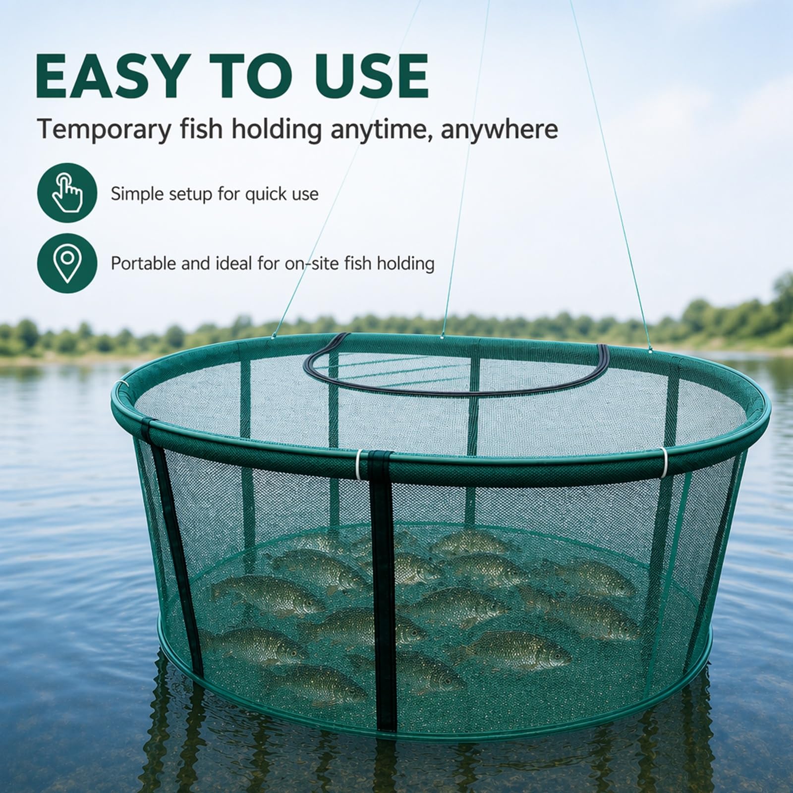 Jaulas de Red para acuicultura en estanques, Gran Resistencia | Flotantes y plegables, malla de 3 mm de grosor, ideales para la cría en estanques y la pesca deportiva