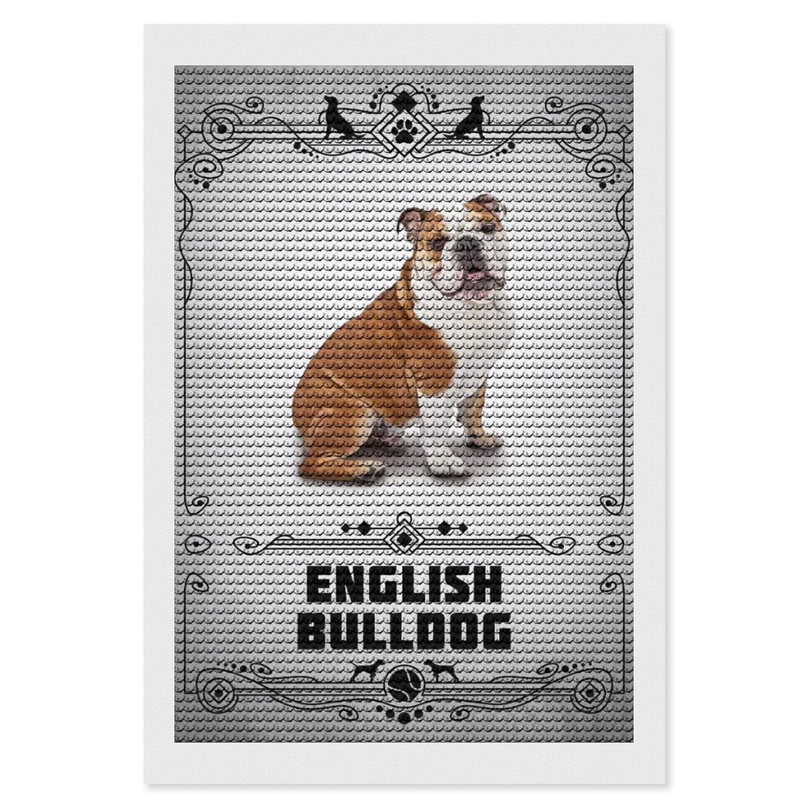 Junmoney English Bulldog DIY Diamond Art Canvas Kit 8"x12", Simple to Start, Fun Craft Experience, Modern Decor, Gift Idea, Adhesive Canvas