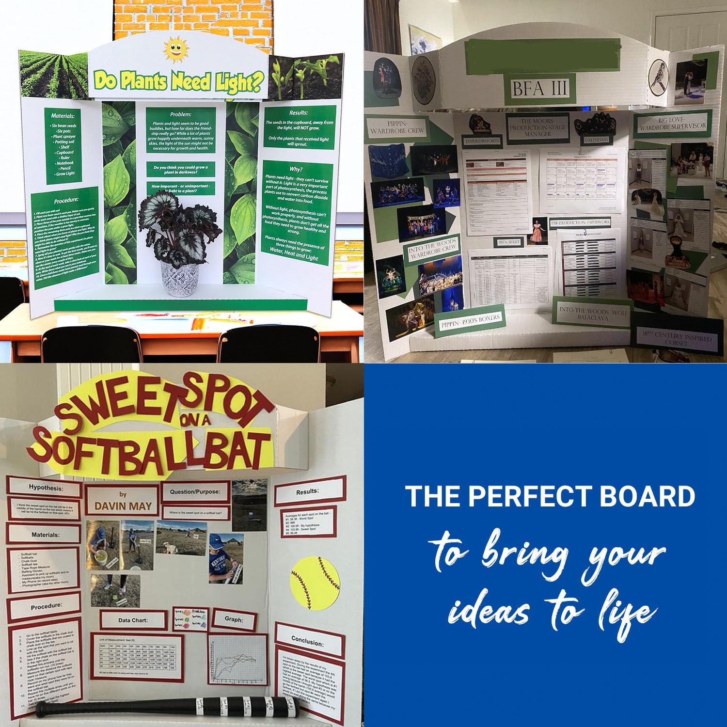 Royal Brites Stage-It Display Board, 37" x 44" 5 Pack Tri-fold Presentation Board with 3D Pop-Out Header & Shelf, White Corrugated Board for Science Fairs, School Projects, Work Presentations - 5 Pack