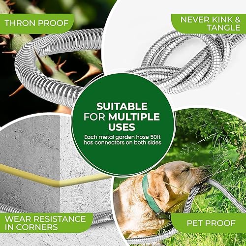 Miniatura 2 de Ottos Garden Manguera de jardín de metal de 75 pies, manguera de agua resistente, conexión de latón macizo 34, mango rociador de boquilla de 9