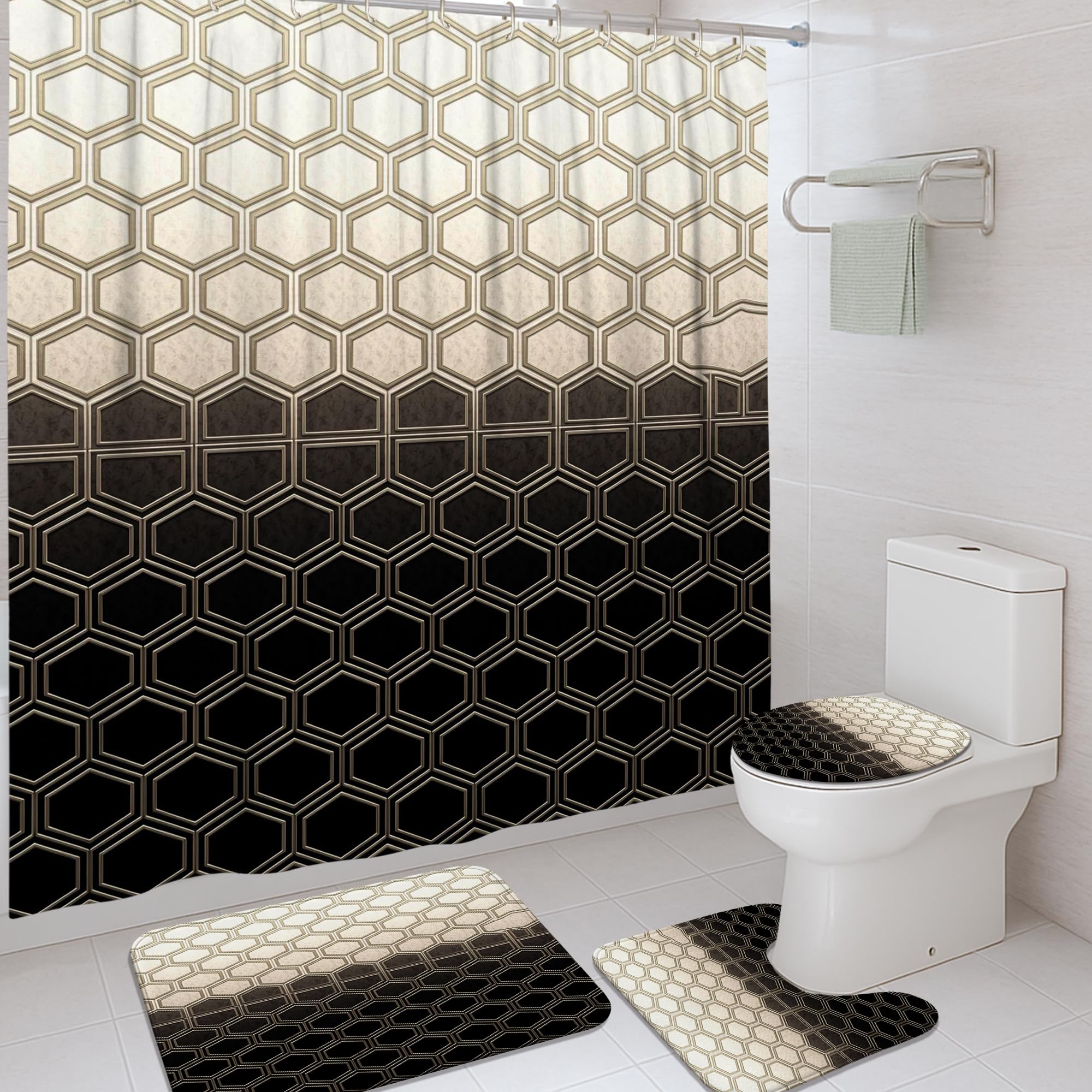 Rideau de douche hexagonal géométrique pour sublimer la décoration d'un appartement étudiant