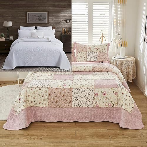 Brandream Juego de edredón tamaño Queen de 6 piezas, juego de edredón de algodón de granja, tamaño Queen, juego de colcha de invierno de tamaño