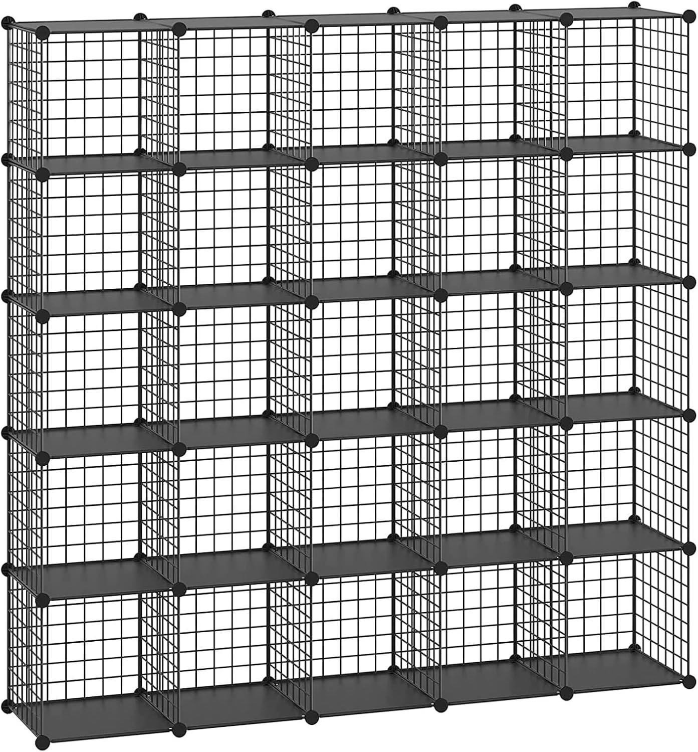HUBSON Wire Cube Storage Organizer, Book/Toy/Craft/Potted Plants and petCloset Organizers and Storage Shelves, 25-Cube Freely Combinable Metal Grids Storage Shelf,Black Plus Iron