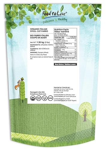 Miniatura 2 de Farro orgánico de corte de acero italiano, 3 libras, sin OMG, grano de trigo perlado agrietado, no irradiado, vegano, a granel. Fácil de cocinar.