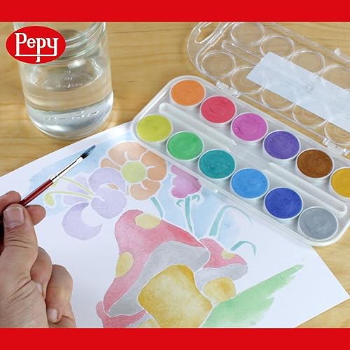 Miniatura 5 de Pepy Pintura de acuarela Classpack 24 unidades de 12 juegos de colores cada juego incluye pincel y bandeja de mezcla cerrable, multicolor perlado