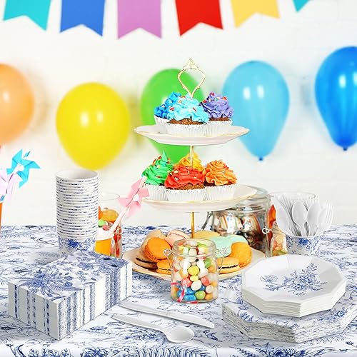 Miniatura 6 de Juego de vajilla desechable de 402 piezas para 50 decoraciones de fiesta de baby shower, suministros para fiesta de cumpleaños, platos desechables y