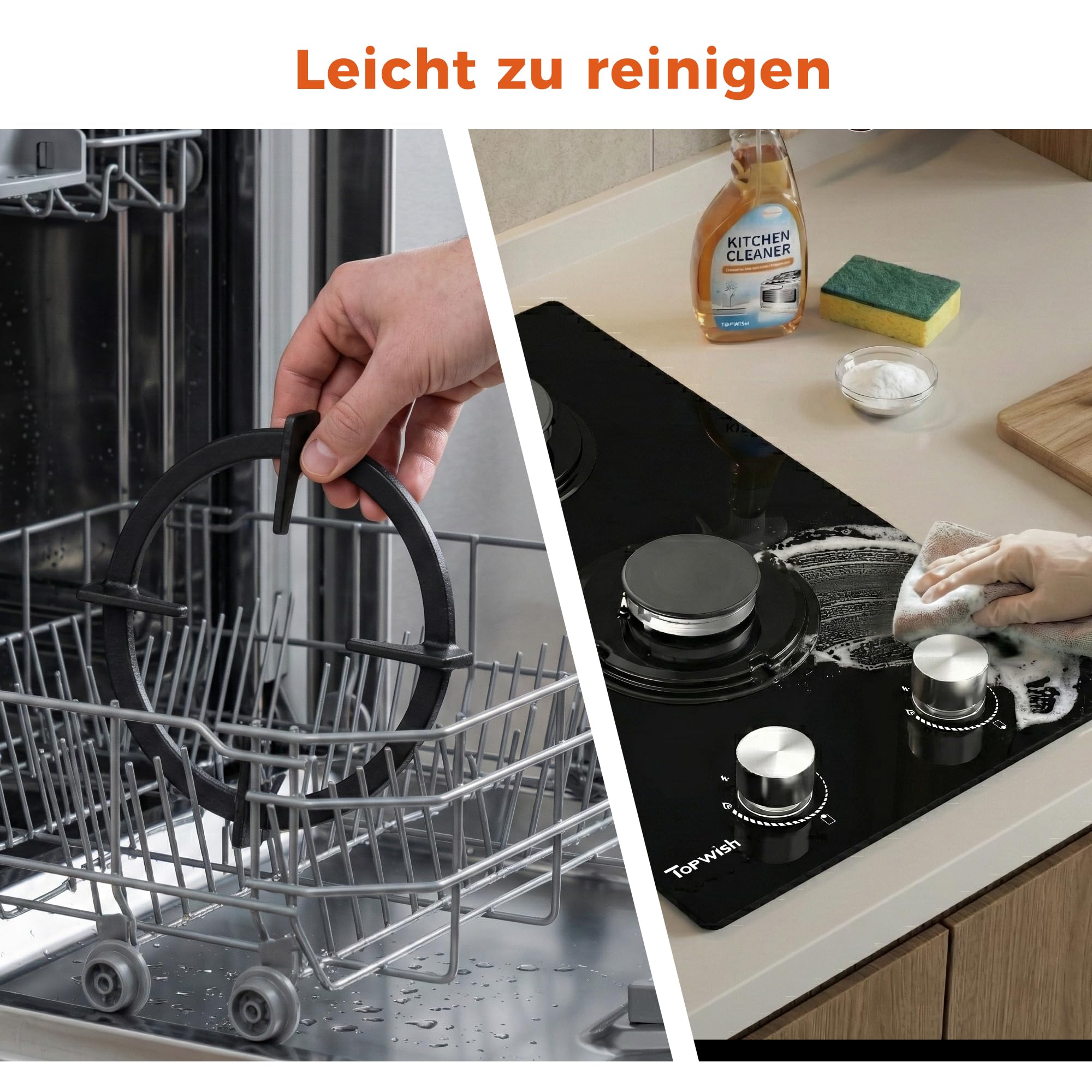 TOPWISH Gaskochfeld 2 flammig 30cm NG/LPG konvertierbar Zündautomatik Thermoelementschutz 4750W