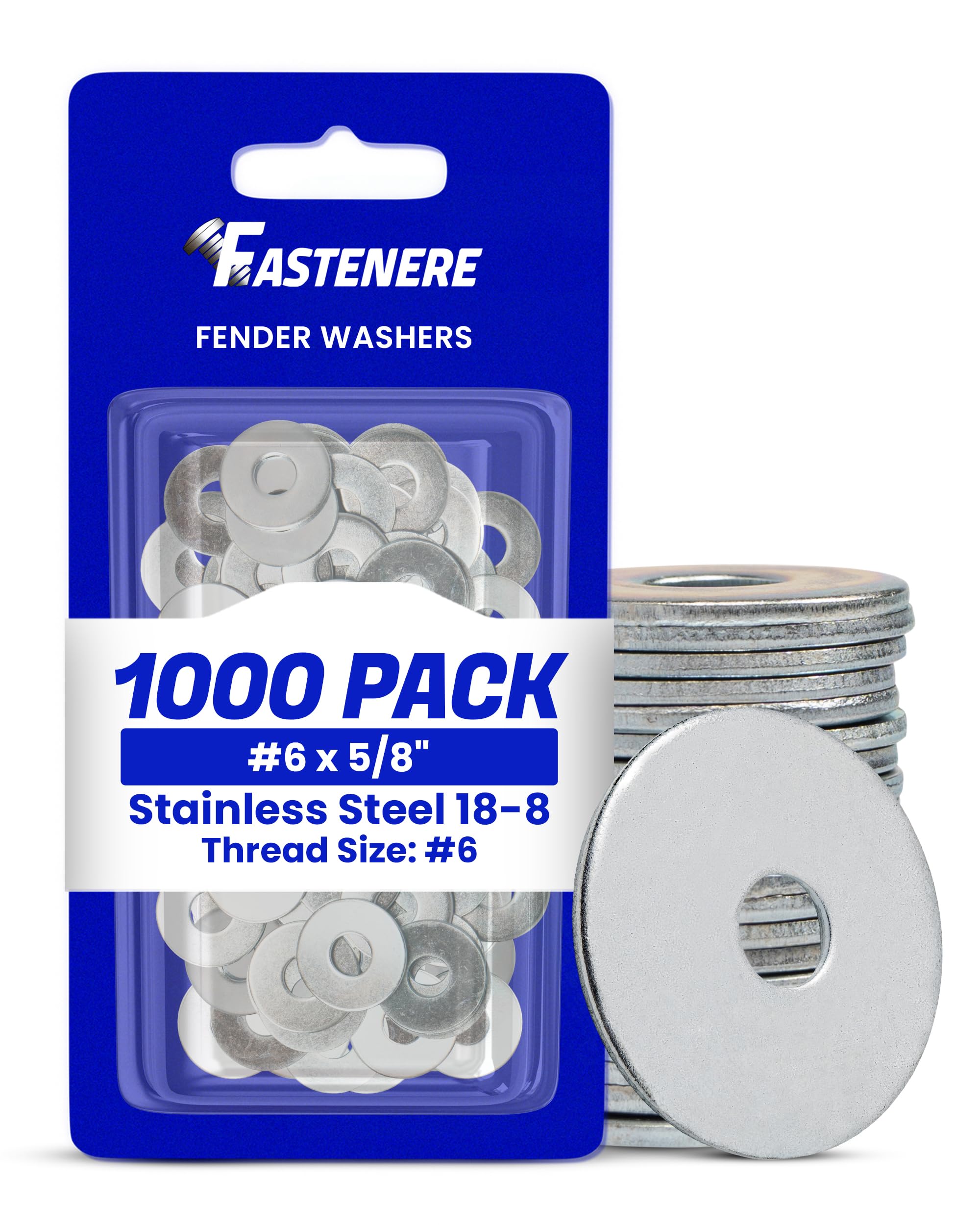 Fastenere Fender Washers #6 x 5/8" (1000 Pack), Large Diameter, 18-8 Stainless Steel Plain Finish, Corrosion Resistant, High Tensile Strength Metal