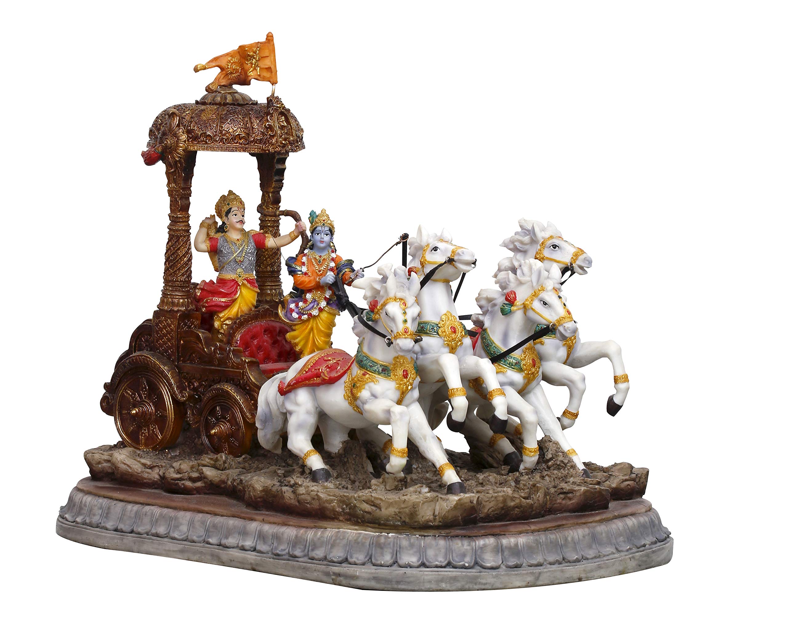 Sri Krishna Culture Polyresin Geeta Rath Showpiece, 17x12x14- Inch, Multicolour