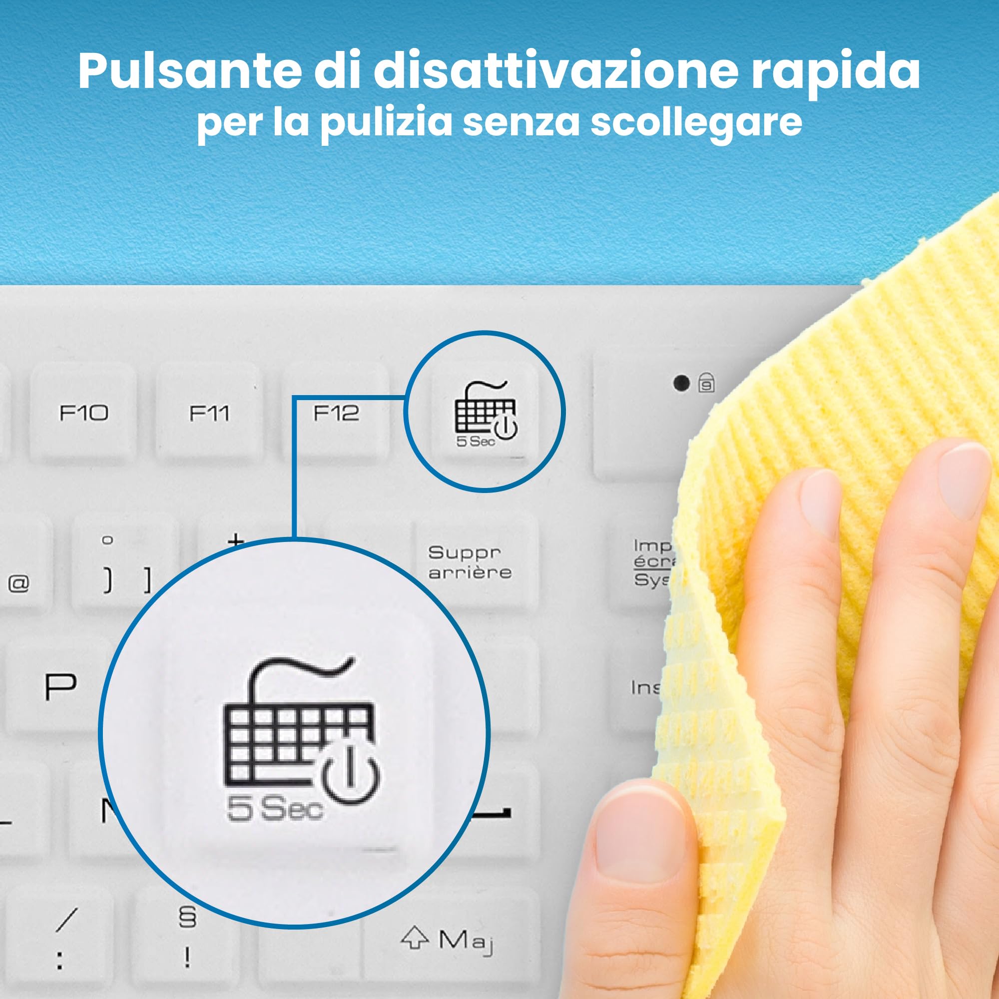 T'nB Medic - Tastiera cablata medica, impermeabile IP68 | Rivestimento Silicone, Antibatterico, Retroilluminato, AZERTY Francese, Bianco