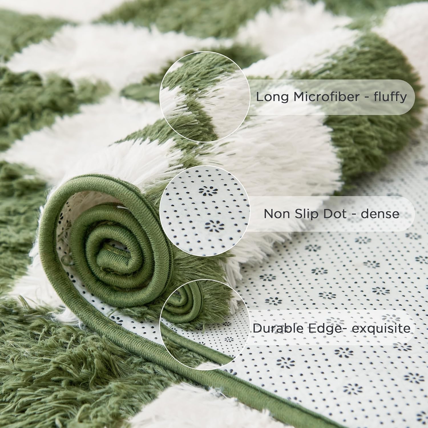 Andency 3x5 Ft Green and White Area Rug for Living Room Classic Checkered Shaggy Rug Non-Slip High Pile Soft Fluffy Rug Fuzzy Carpet Bedroom Kids Toddler Room Nursery Playroom, Cute Dorm Home Decor