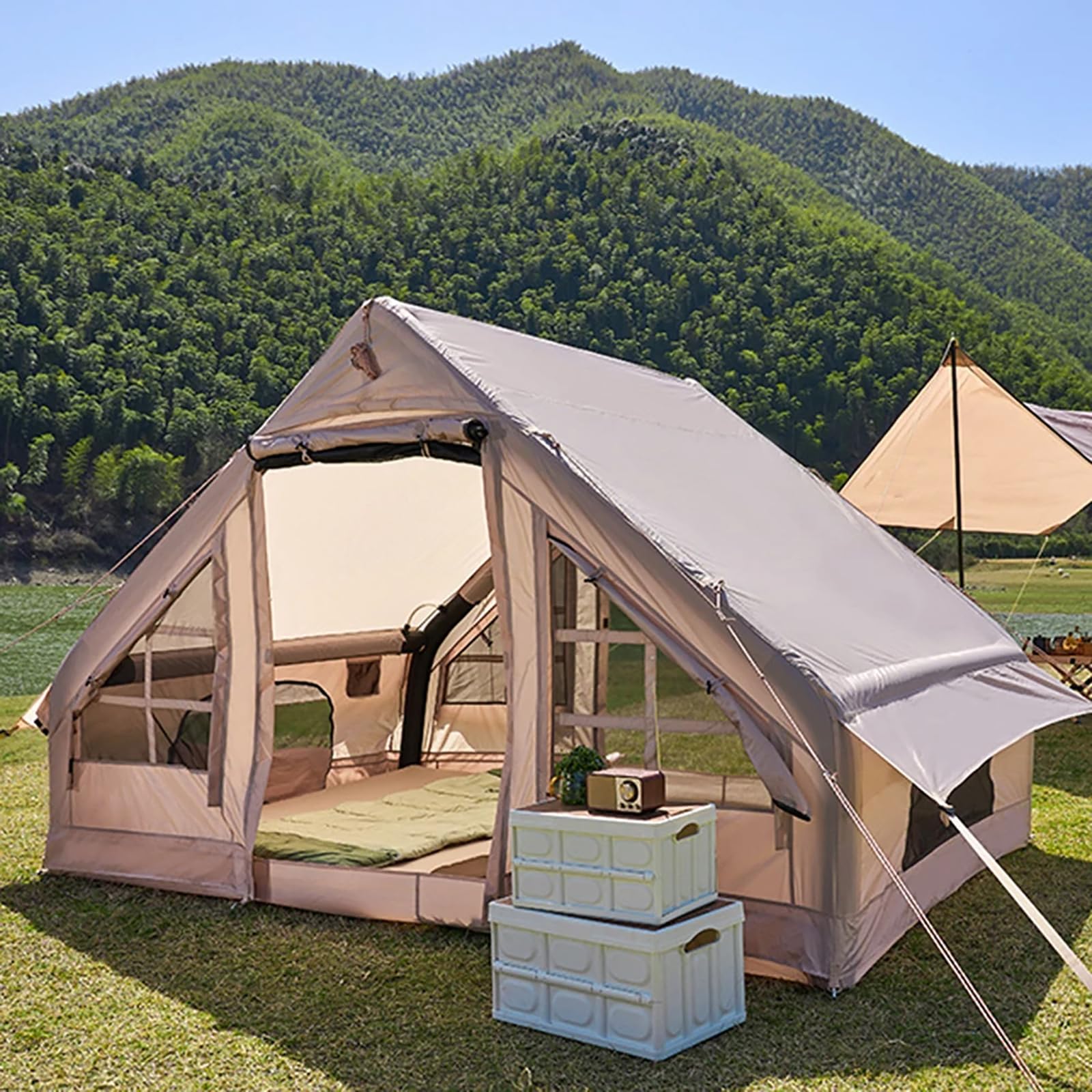 Inflatable Camping Tent for 2 4 Person Waterproof Easy Setup Canvas Tent 4 Season Family Glamping Tent with Air Blow Up Technology Medium Outdoor Cabin