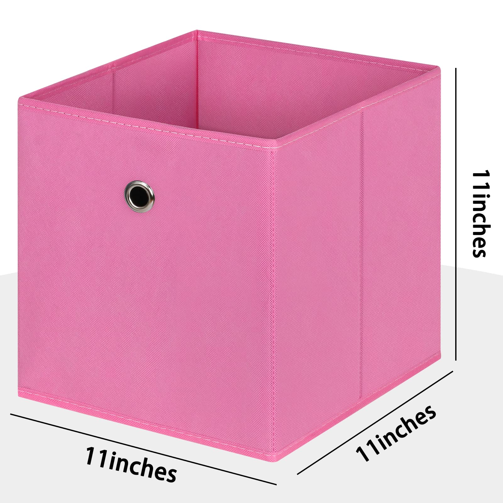 Cubos de almacenamiento plegables, cubos de almacenamiento de tela de 11 pulgadas, cestas organizadoras con asas dobles para el hogar, juego de 6 (rosa)