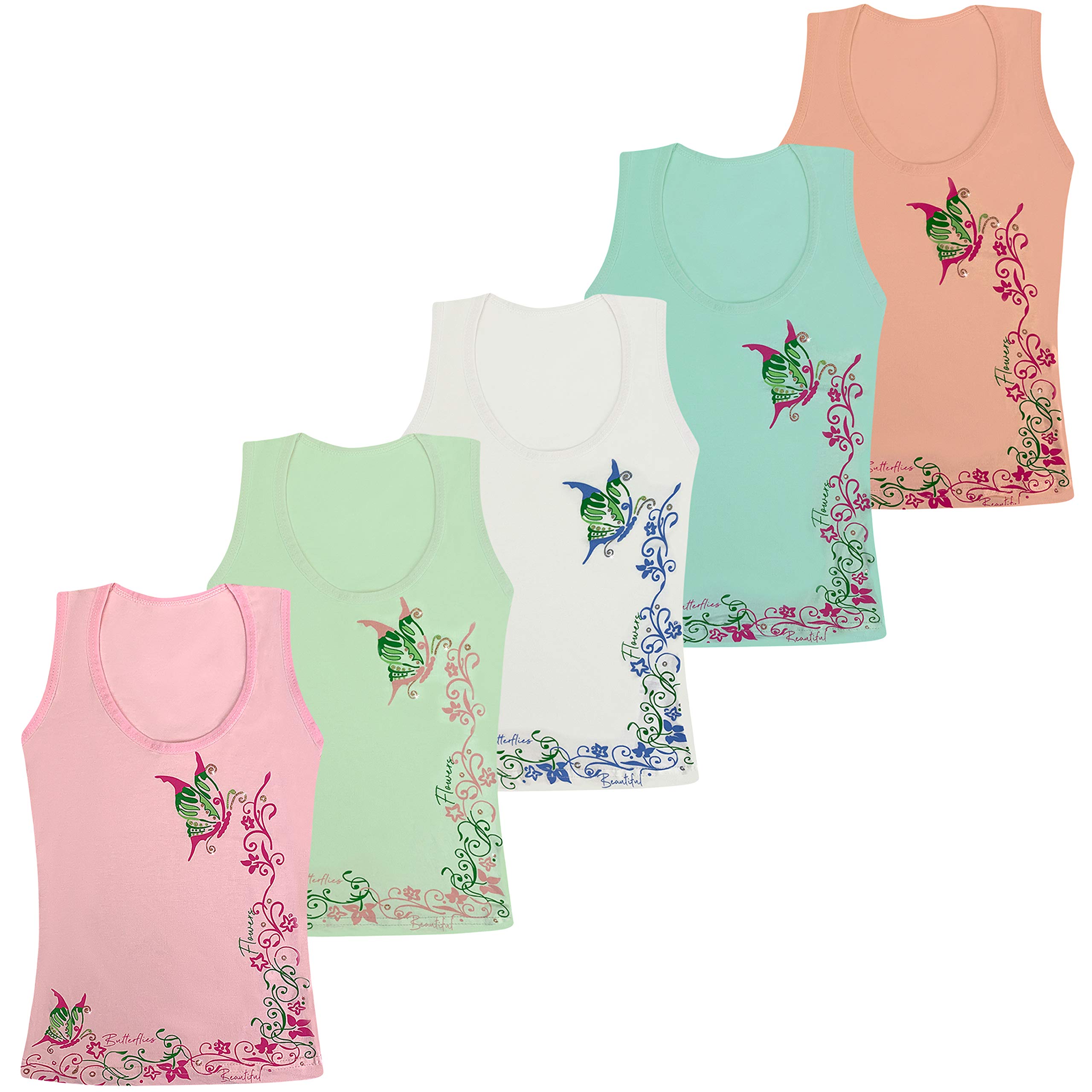 LOREZA® 5 Filles Maillot de Corps en Coton Débardeur Enfants sous-vêtements 2-15 Ans